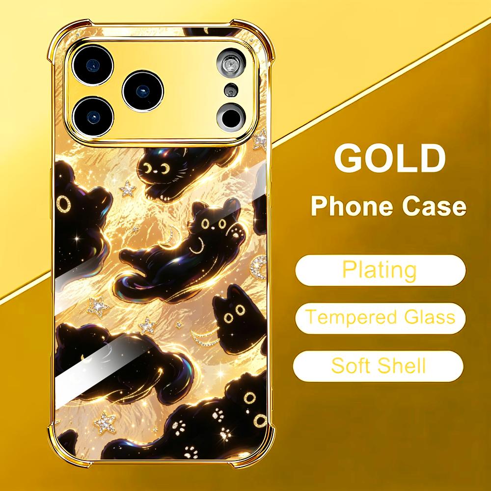Phone Cases Rhode - 프리미엄 골든 블랙 캣 글래스 폰
