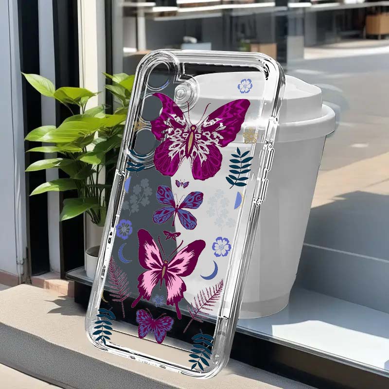 Phone Cases Samsung A14 - 보라색 나비 그래픽 폰 케이스 삼성
