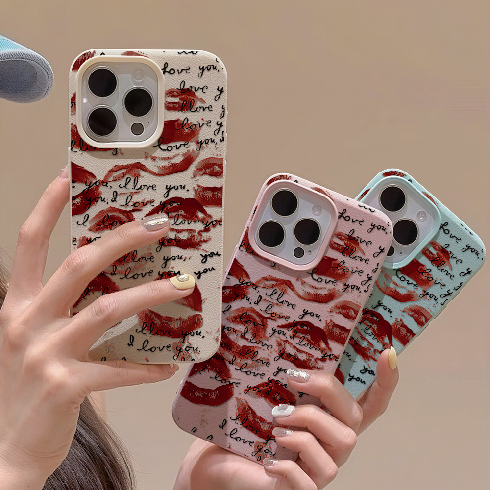 Phone Cases Unique - 밝은 빨간색 입술 가죽 폰 케이스