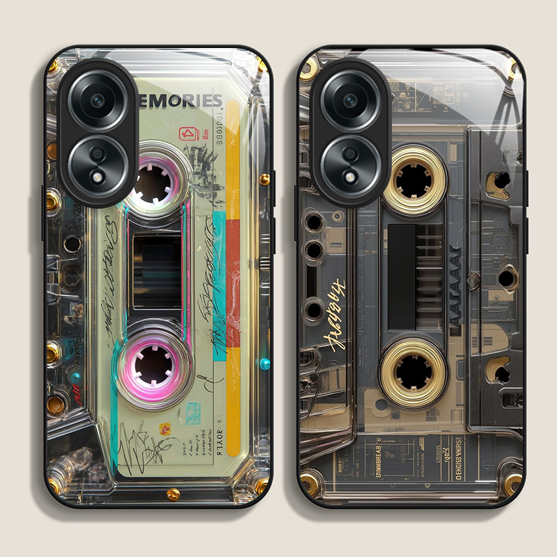 Phone Cases Realme - 유니크 카세트 테이프 디자인 강화유리 폰