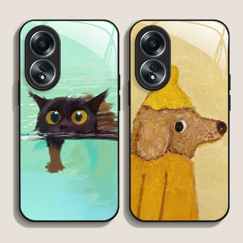 유화풍 노란 강아지 검은 고양이 강화유리 폰 케이스 ( - Phone Cases Realme 리뷰 및 가격