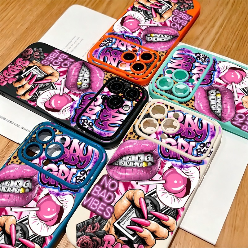 힙합 핑크 입술 아기 소녀 그래피티 프린트 폰 케이스  - Phone Cases Unique 리뷰 및 가격