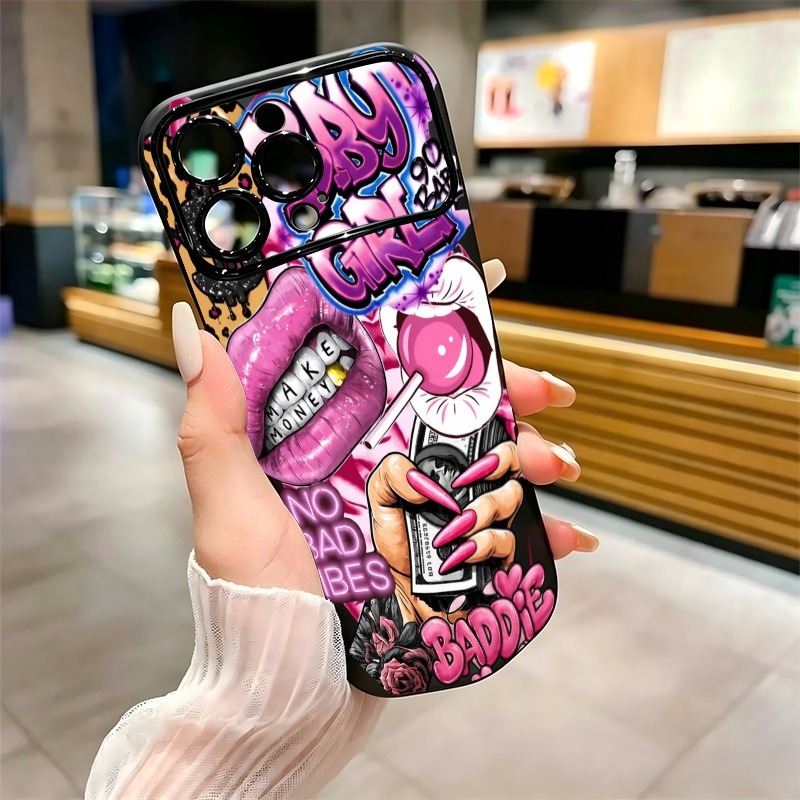 힙합 핑크 입술 아기 소녀 그래피티 프린트 폰 케이스  - Phone Cases Unique 리뷰 및 가격
