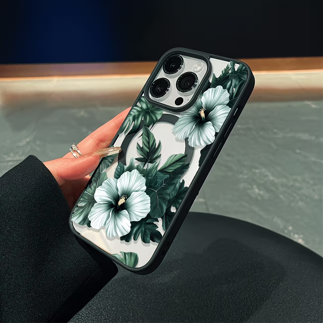 그린 플로럴 프린트 폰 케이스 (아이폰 17, 16,  - Phone Cases Transparent 리뷰 및 가격